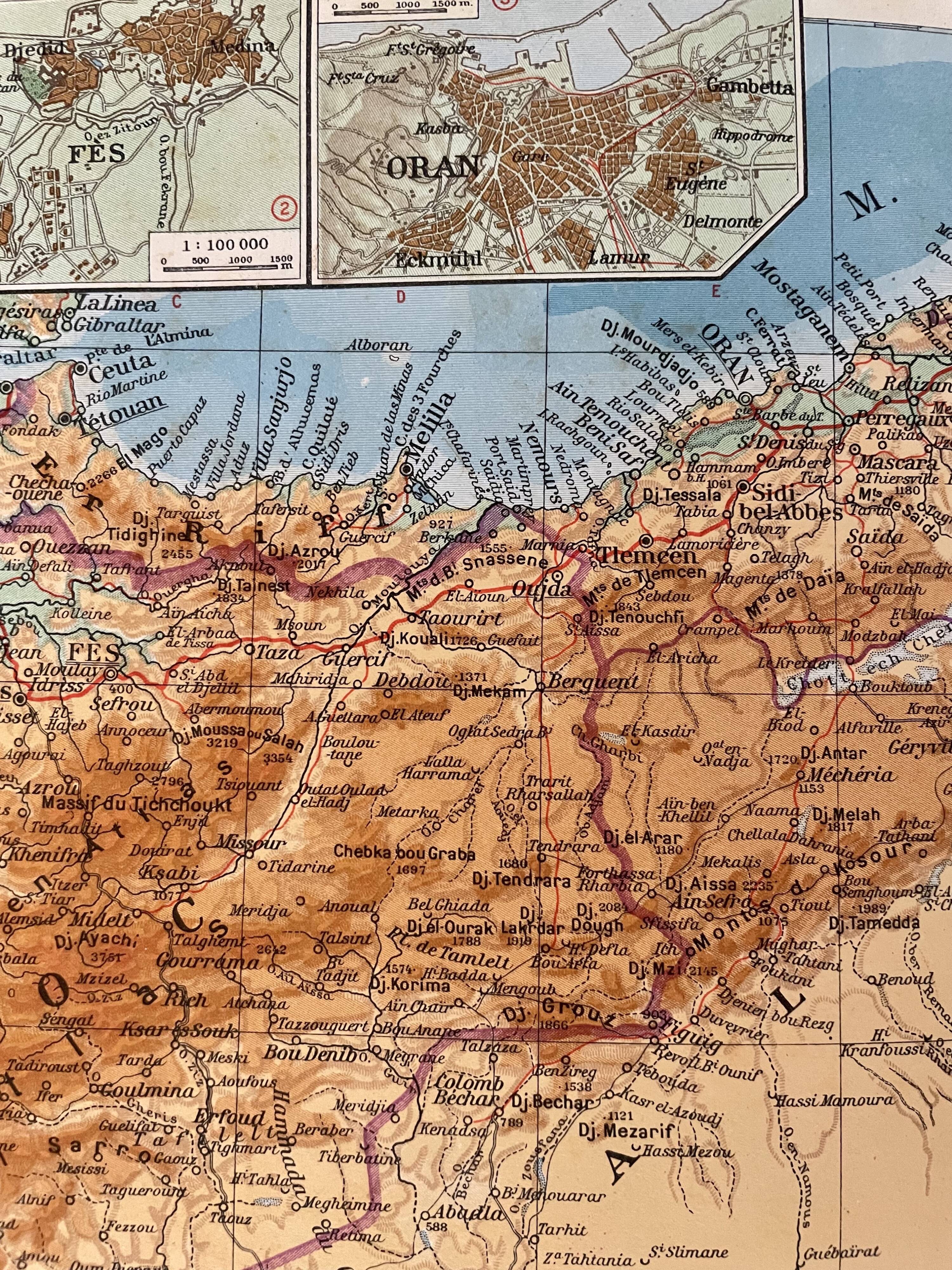 Old map of North Africa from 1945