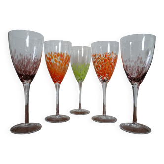 5 grands verres Murano verre soufflé multicolores