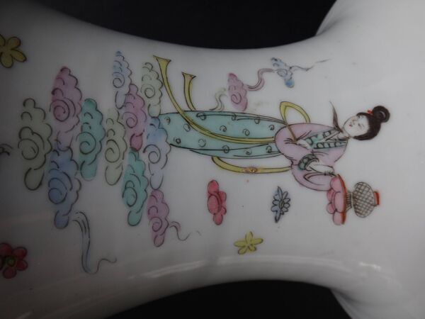 Ancien vase balustre chinois porcelaine chine poeme marque Qing XIX