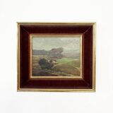 Tableau «Paysage de campagne», huile sur isorel signée