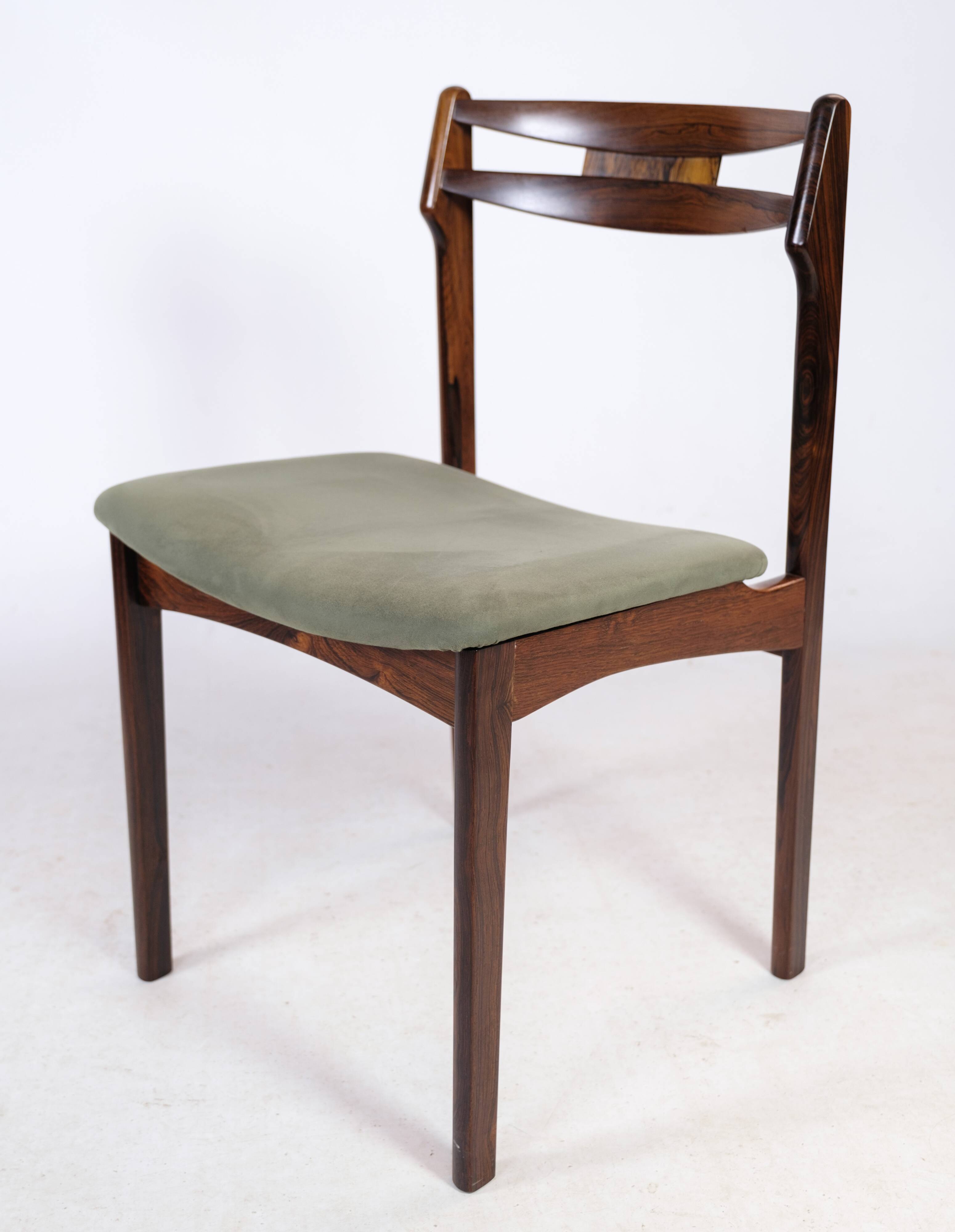 Set Of 12 Dining Chairs Made In Rosewood And Green Fabric