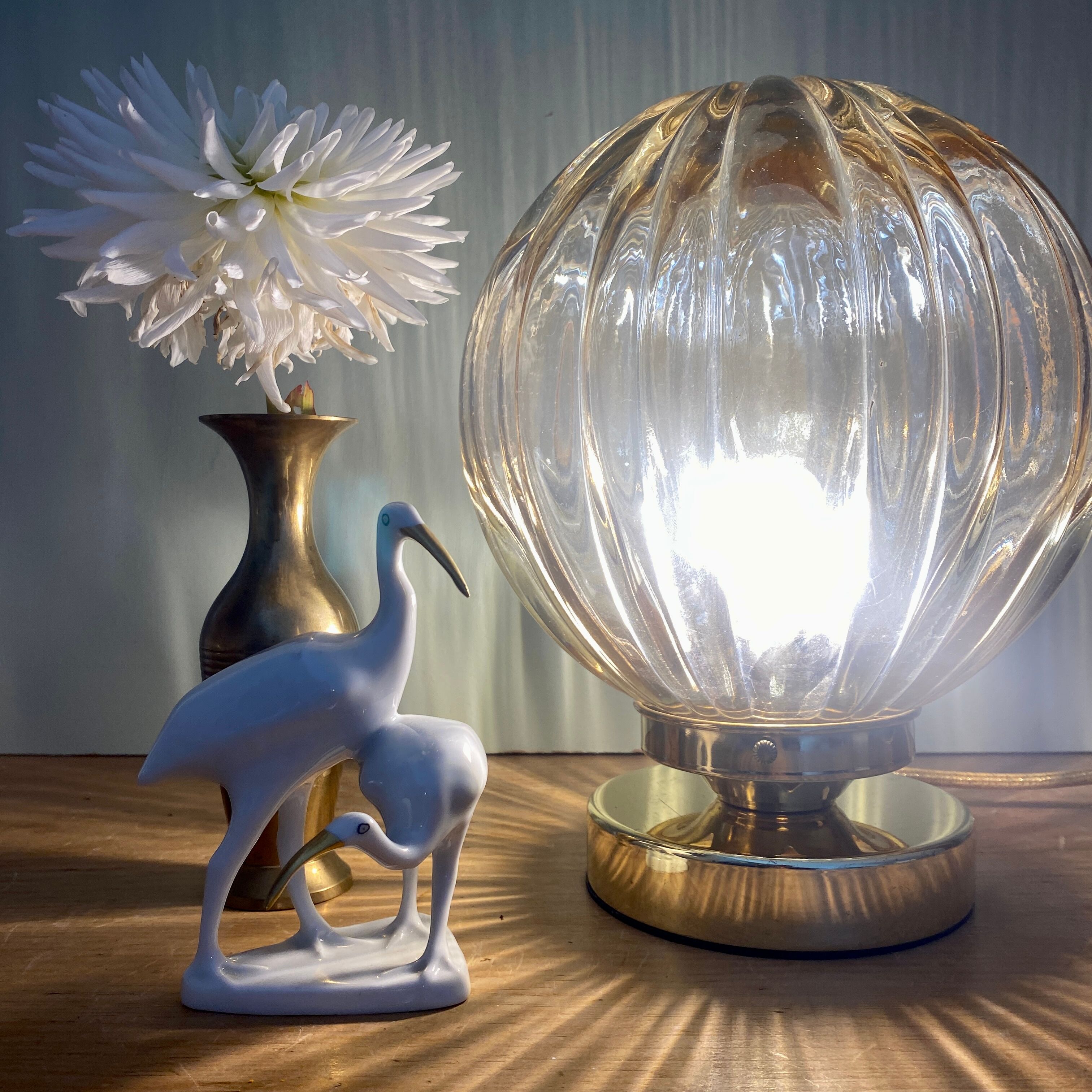 Vintage amber glass globe table lamp