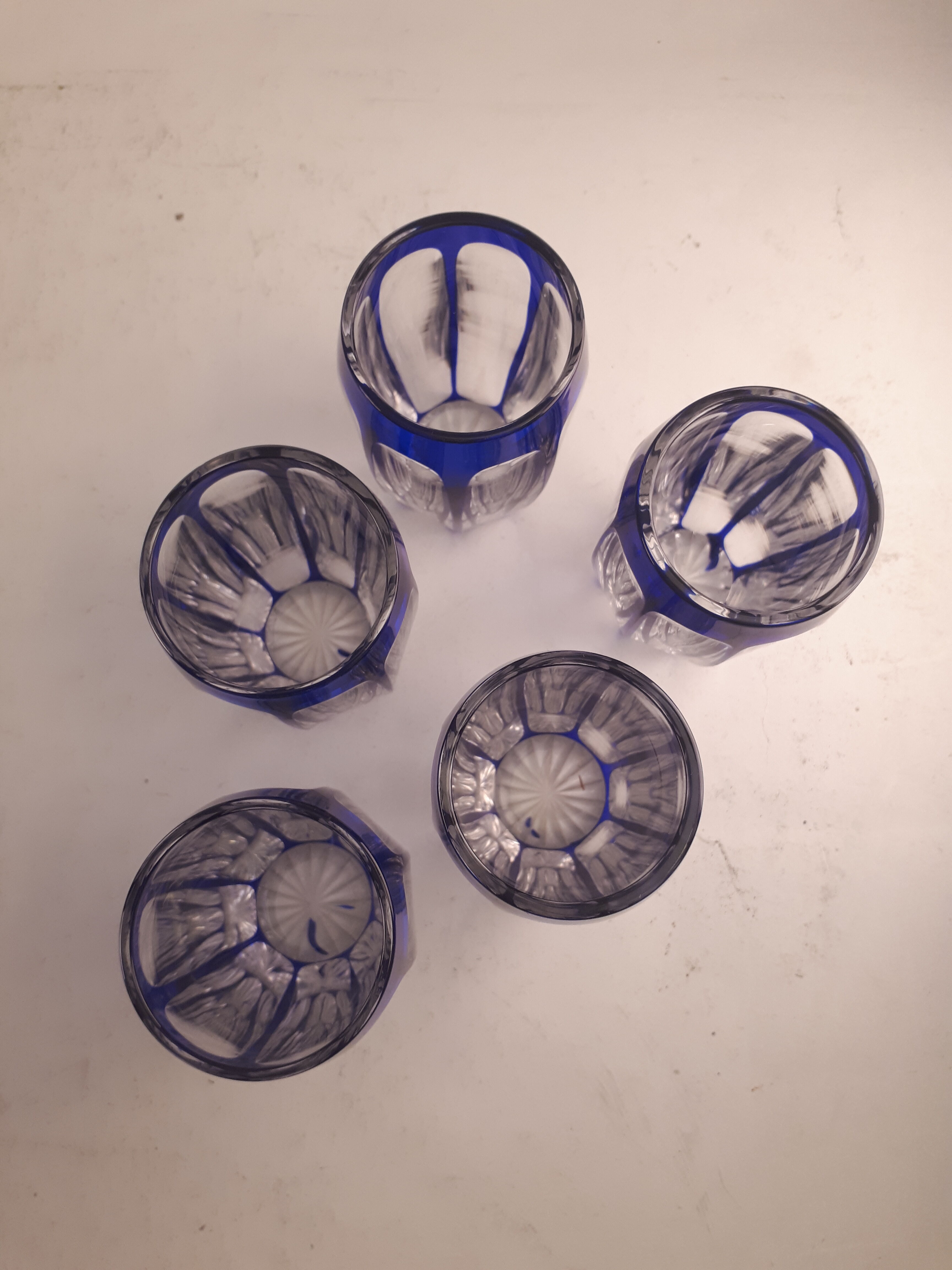 Set 5 glasses crystal liqueur style Saint Louis Baccarat blue