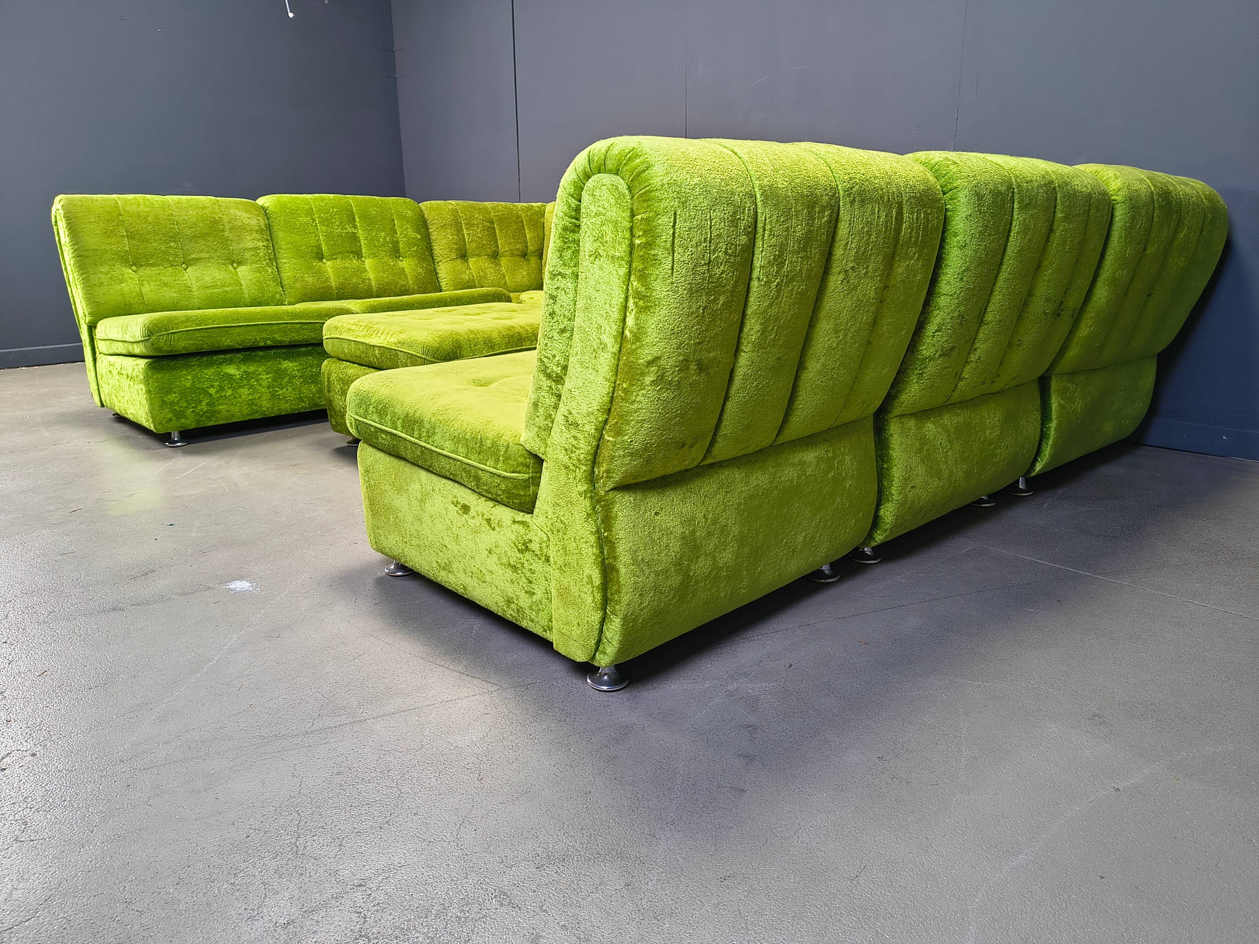 Vintage green velvet modular sofa set, 1970s