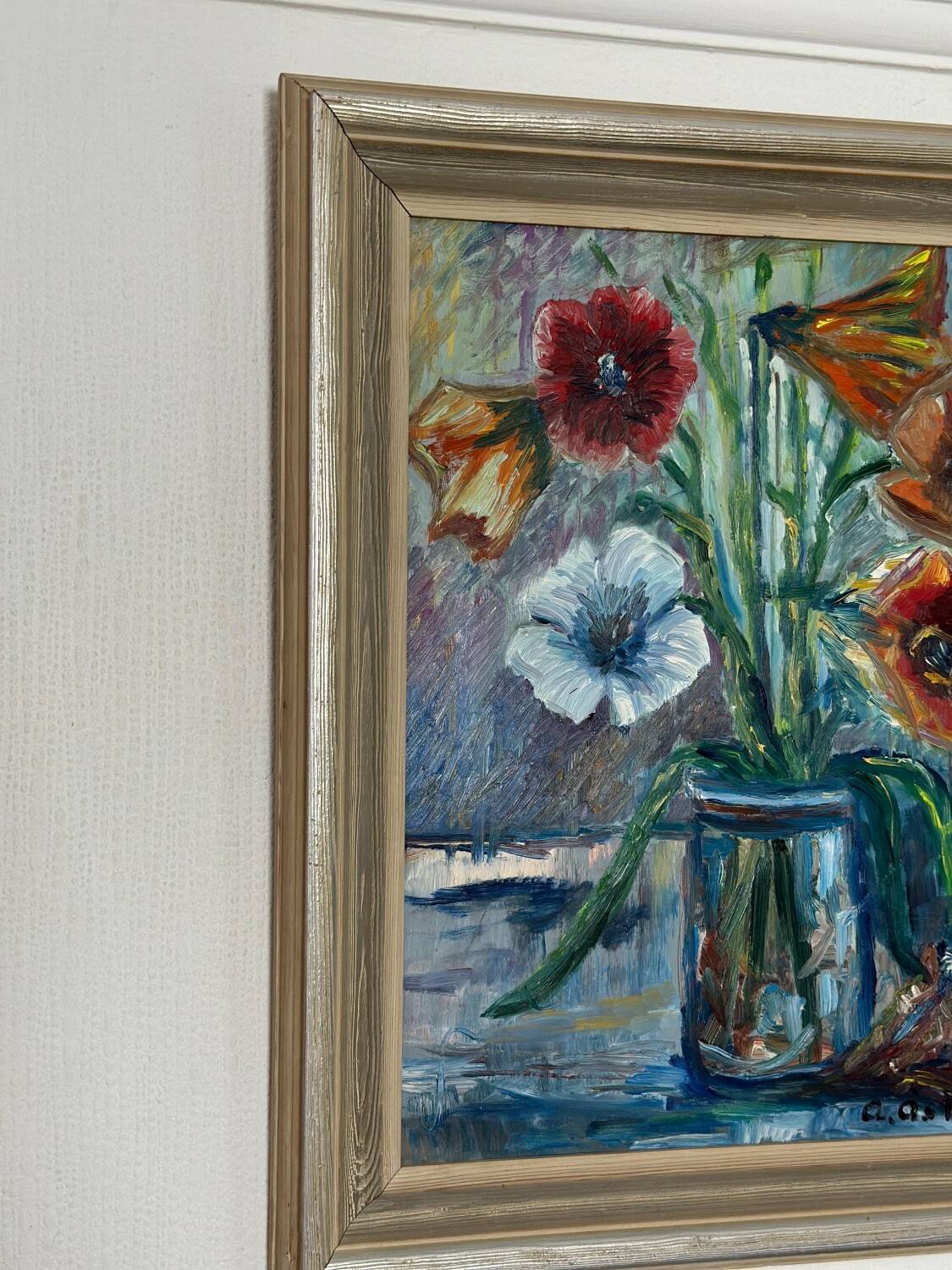 Swedish Oil on Panel – “Flower Still Life” by A. Åslund – Dated 1954