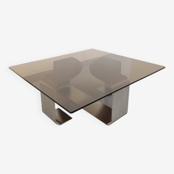 table basse rectangulaire de francois monnet style space age vintage en acier et verre fume des anne
