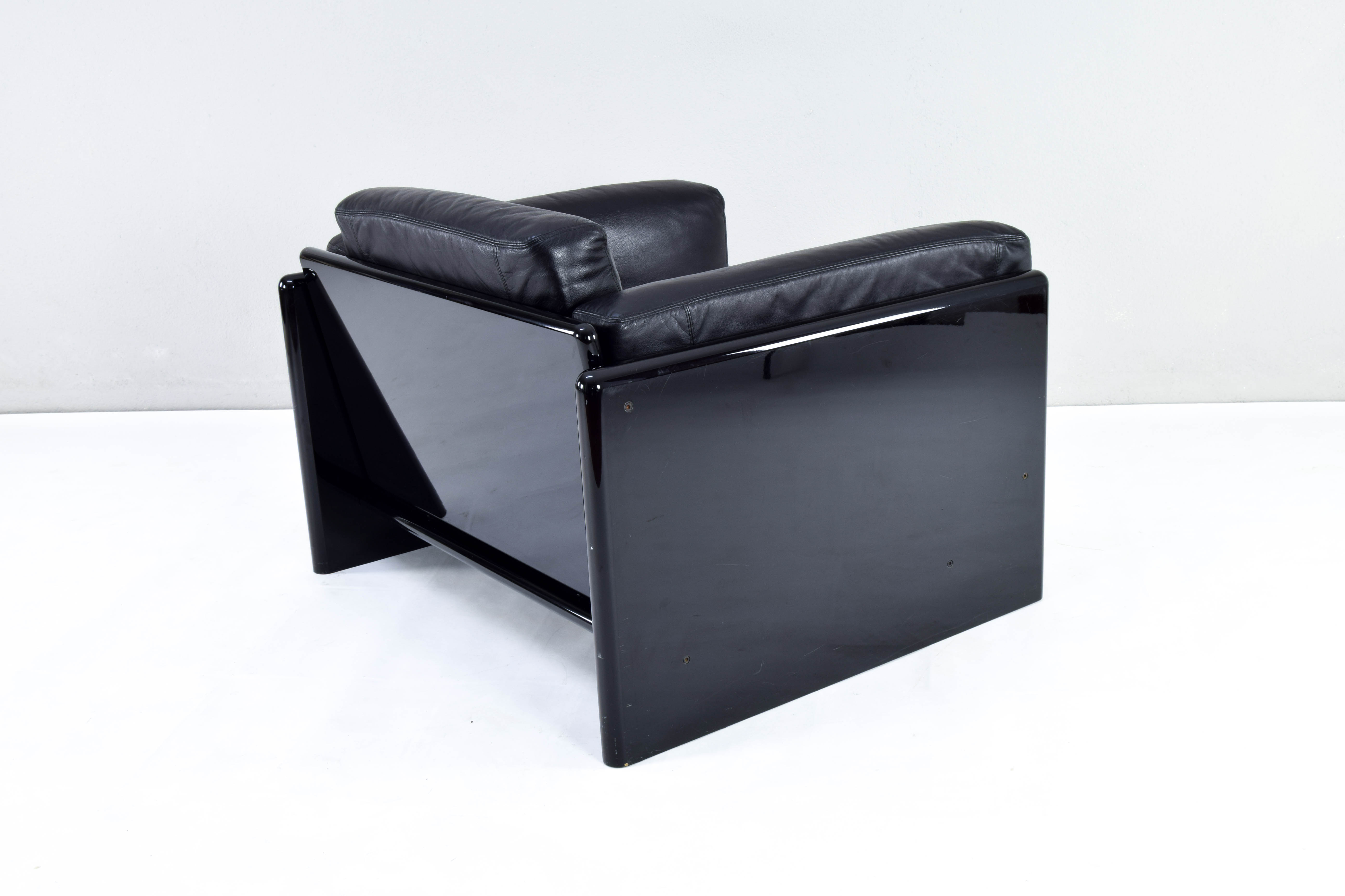 Black Leather Simone Armchair by Ufficio Progetti Gavina for Simon International