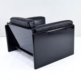 Fauteuil Simone en cuir noir par Ufficio Progetti Gavina pour Simon International