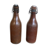 Set de 2 bouteilles en grès avec capsule en céramique
