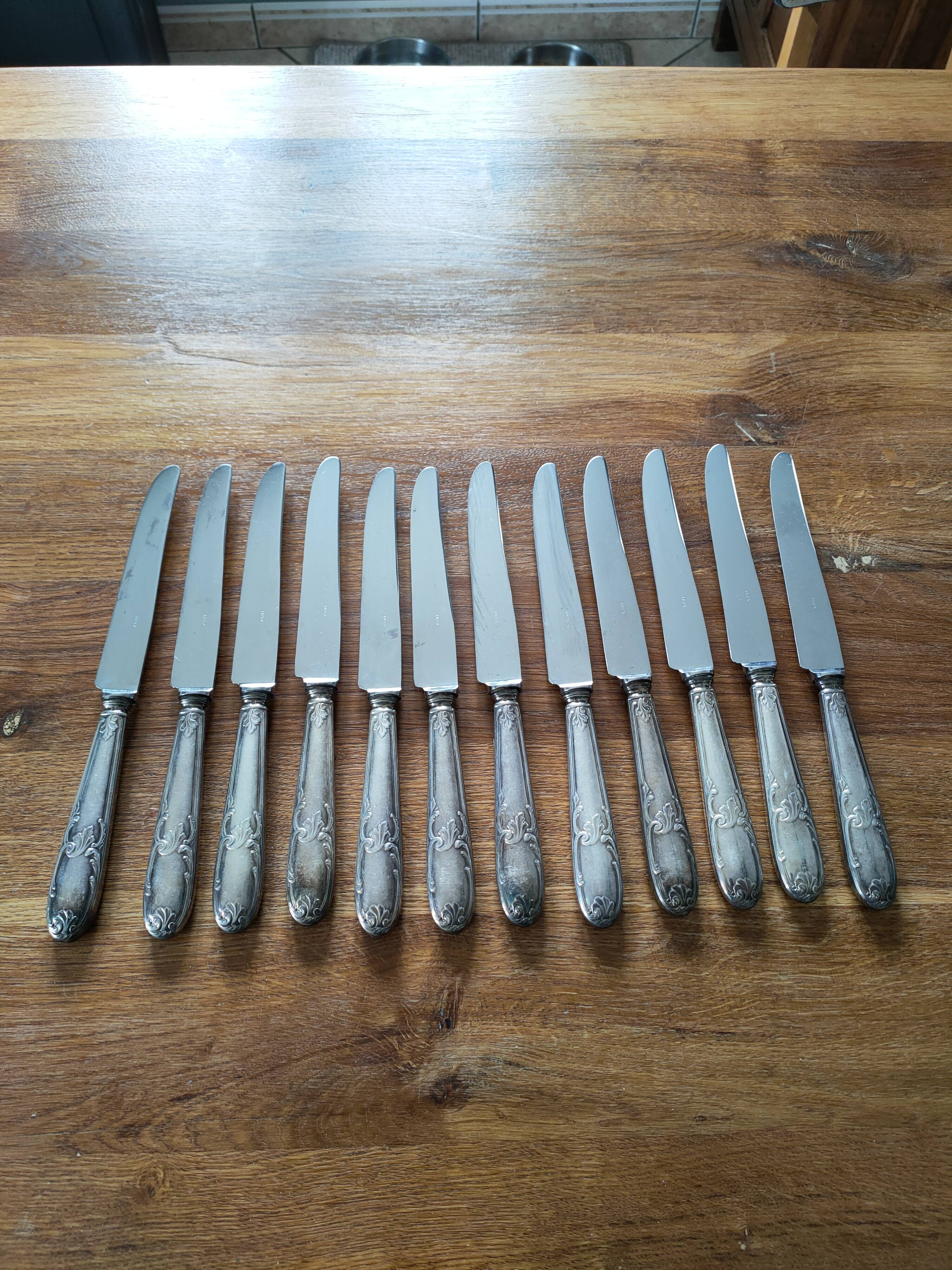 12 antique silver metal knives