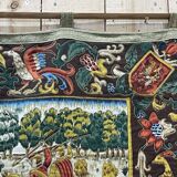 Printed tapestry and embroidery decorated with a medieval hunting scene - 1m50x1m12