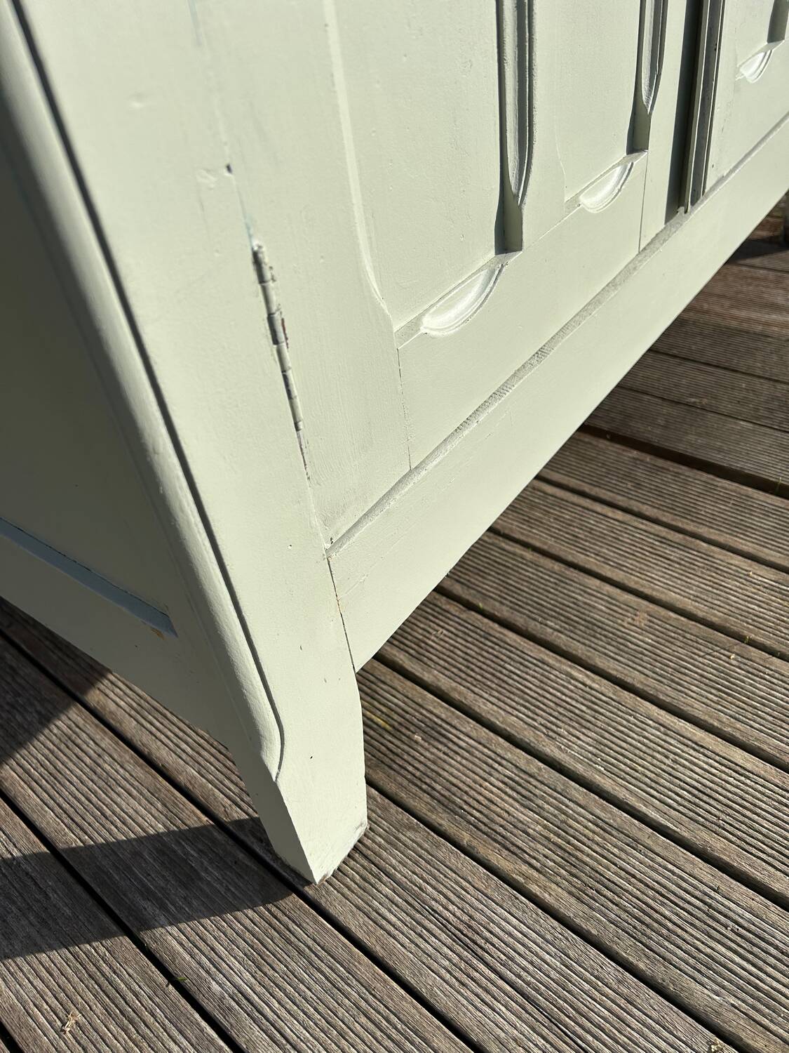 Restored vintage Parisian wardrobe from the 1930s in light green.