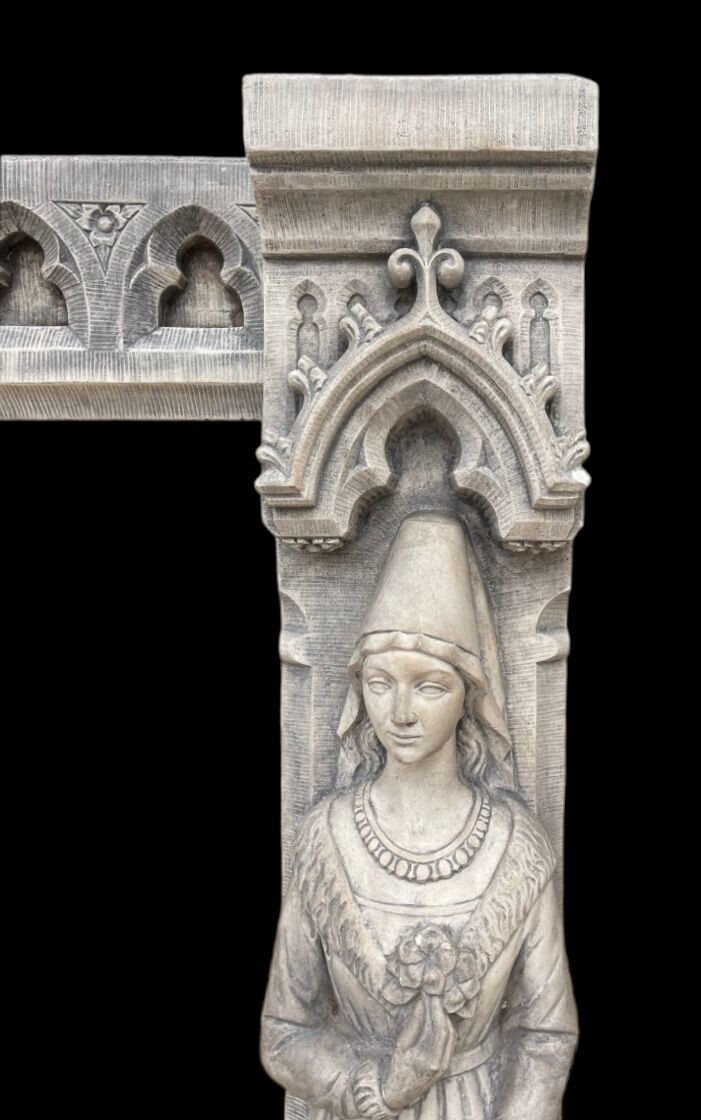 Neo-Gothic stone fireplace