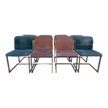Set of 8 chairs – 1970s – Stainless steel sled base