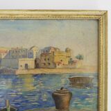 Aquarelle originale de Charles Bernard peintre Basque paysage marin, signée