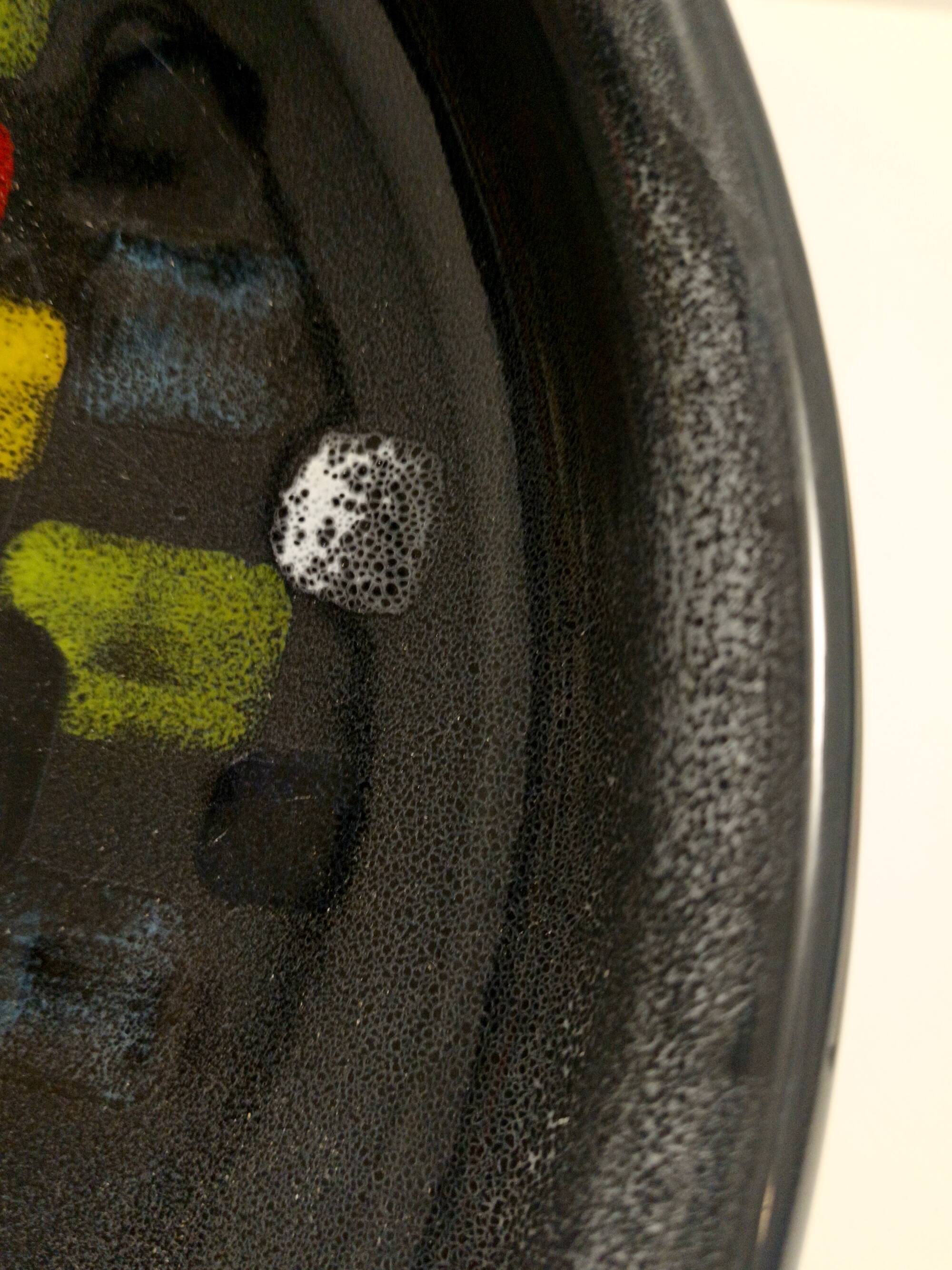 Lacquered Black with Colored Details Ceramic Vide-Poche by Ars Deruta, Ital