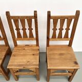Set of 4 pine chairs, 1970s