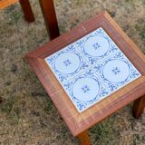 Trio of Danish Nest of Teakwood Table with Ceramic Tops