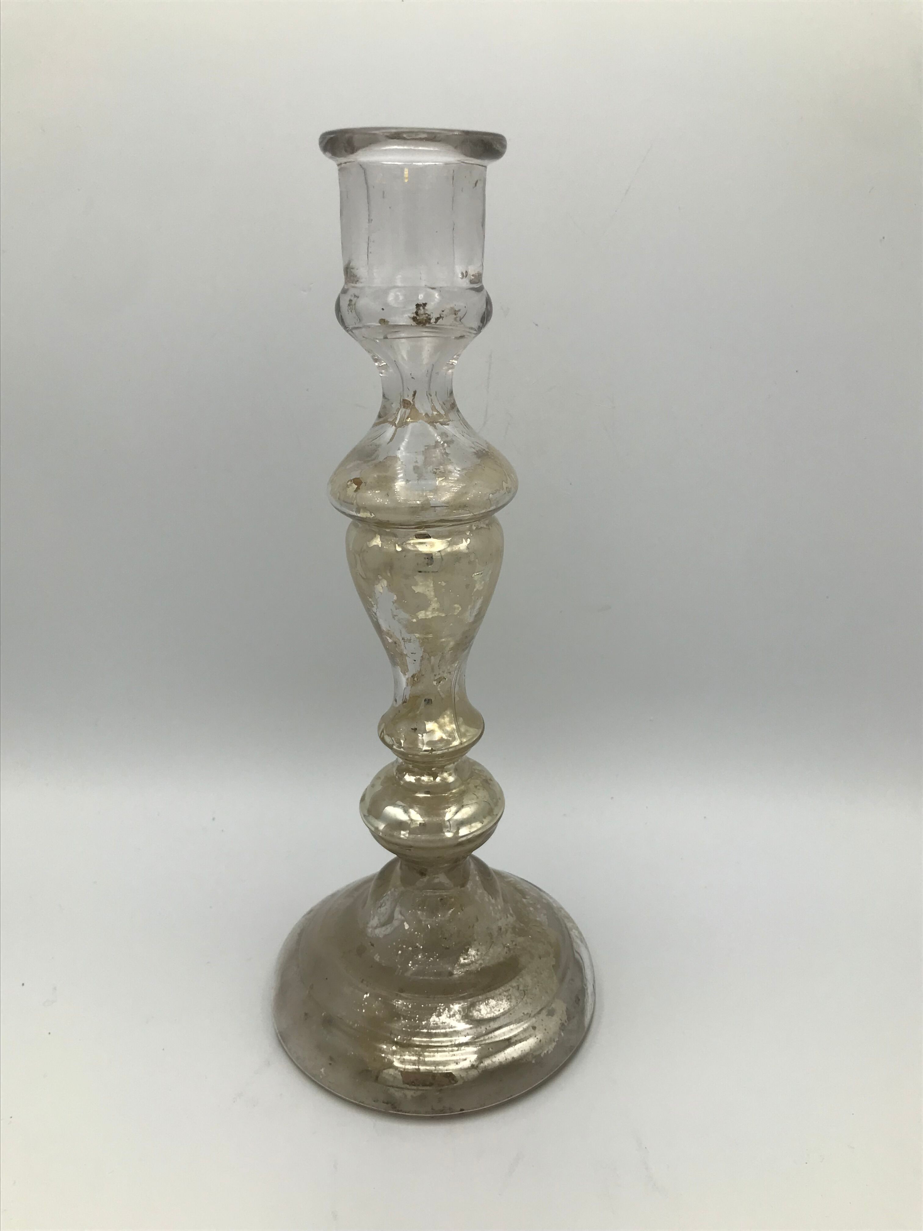 Candlestick in mercurized glass eglomized XlXth 28 cm