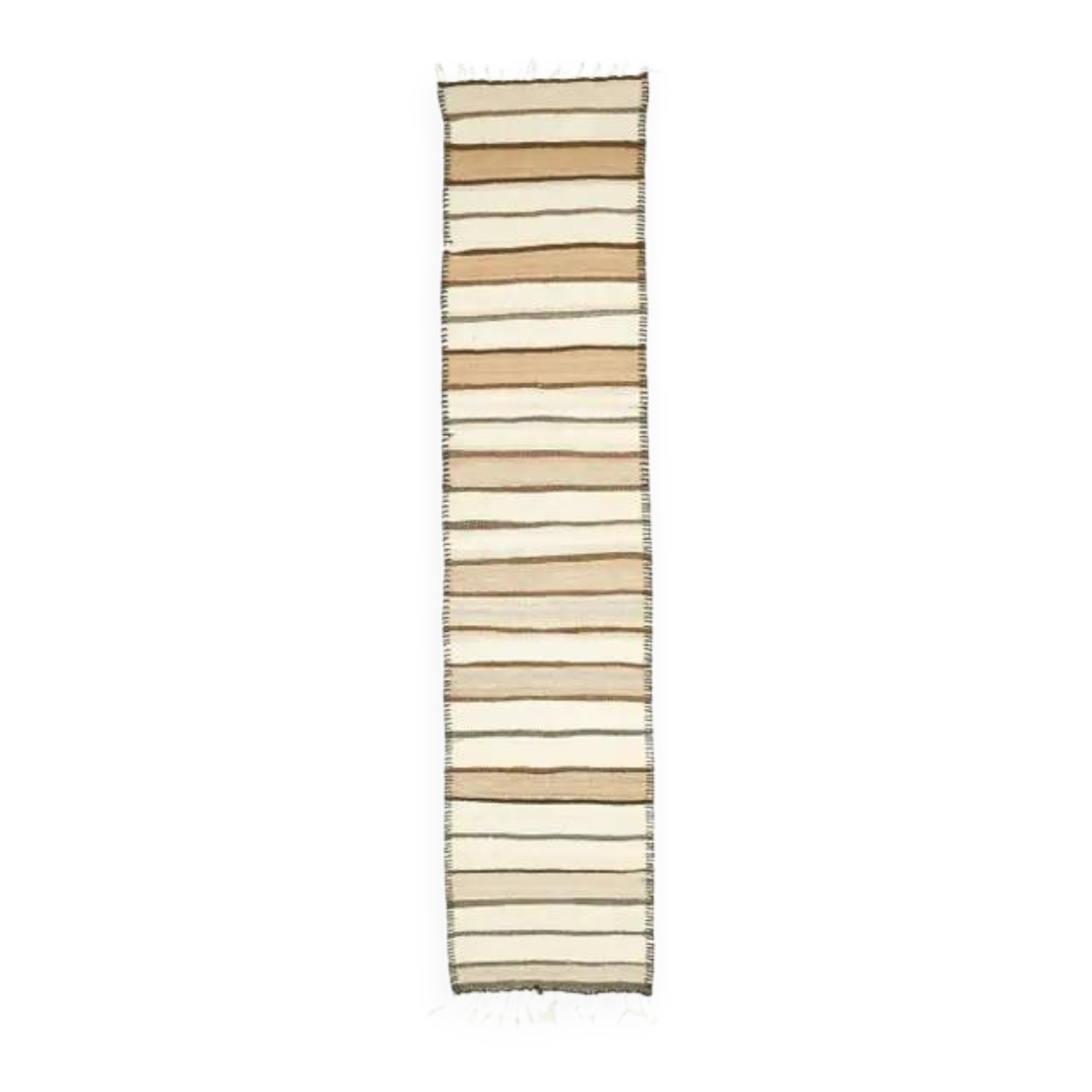 Vintage Turkish Oushak Handmade Cotton Beige Wool Kilim Runner Rug 81x347