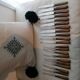 Old table knives and dessert knives, wooden handles, stainless steel blades