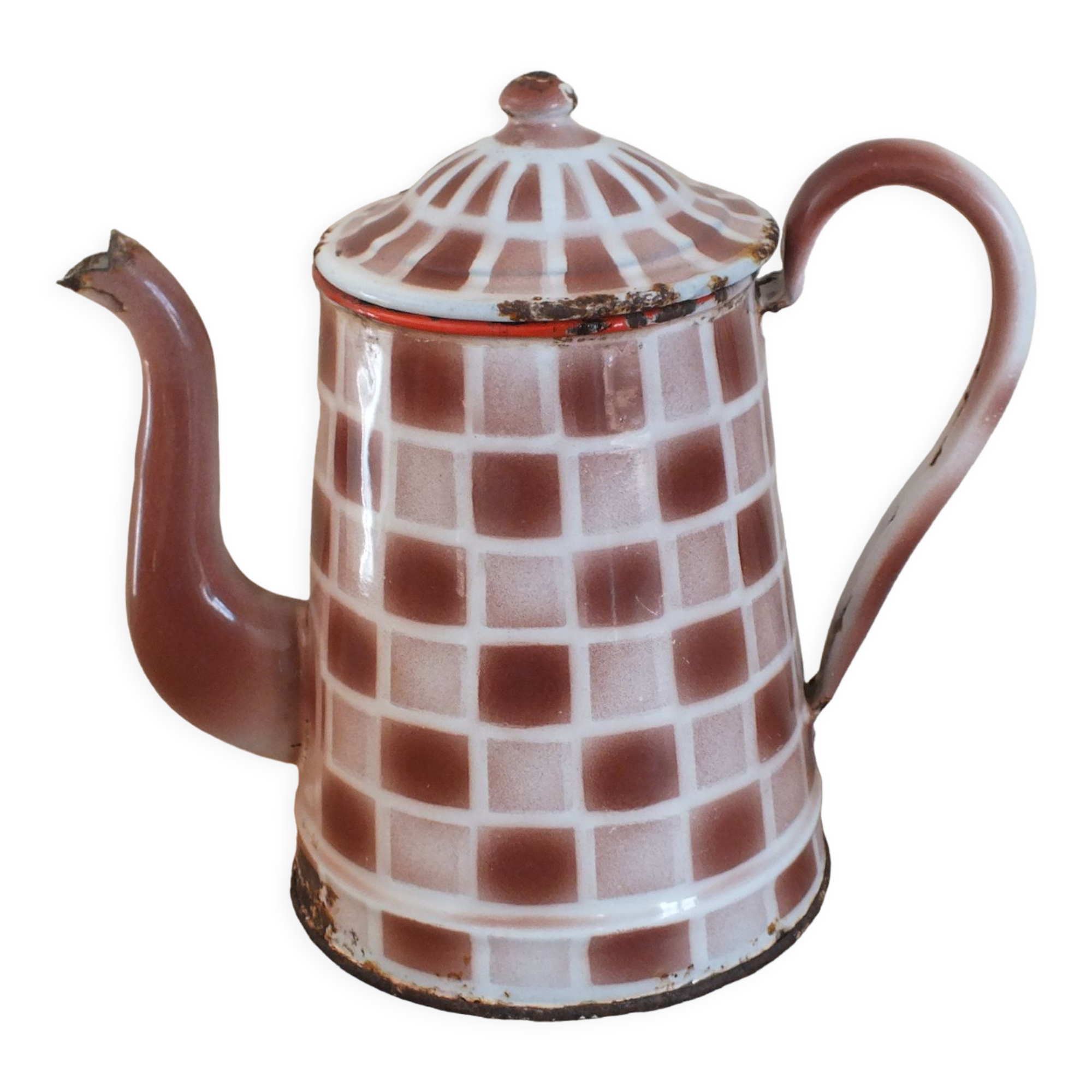 Enamelled coffee maker 20s, brown checkerboards