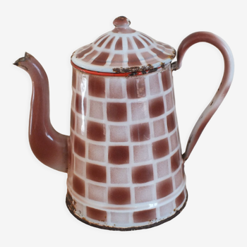 Enamelled coffee maker 20s, brown checkerboards