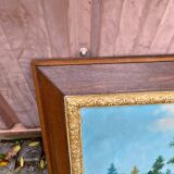 Oil painting on canvas, house and lake, 120x80cm