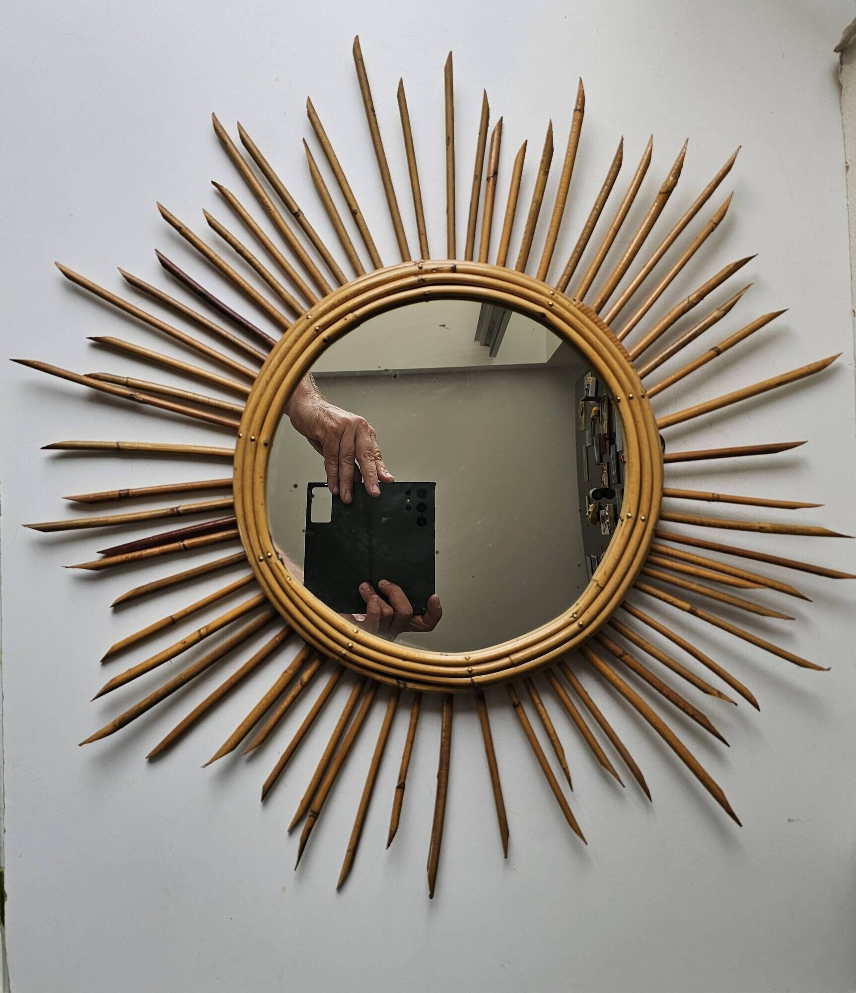 Vintage Rattan Sun Mirror 55cm 1960s