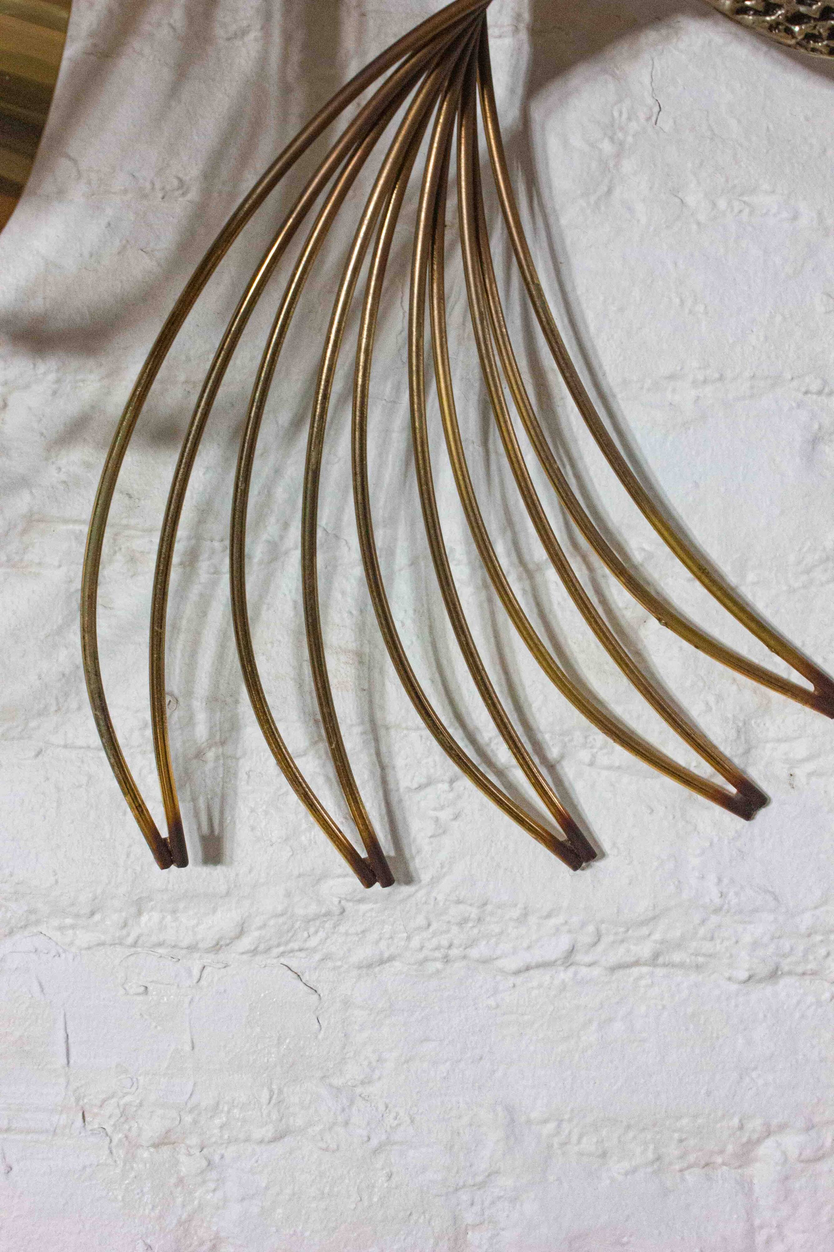 Impressive wall "Peacock" wall sculpture in brass by Curtis Jere, 1980s