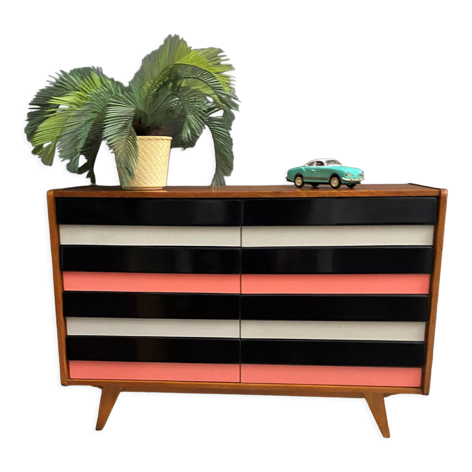 Jiri jiroutek sideboard U-450 pink 8-drawers 1960s Interier Praha