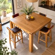 Table haute en bois massif extensible + 4 tabourets