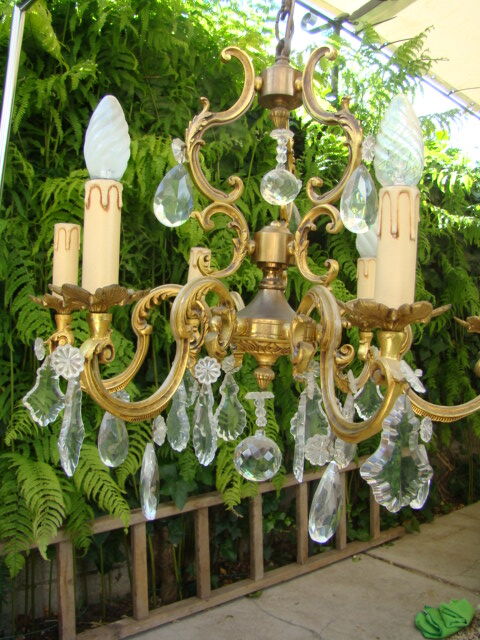 Lustre St Louis XV bronze and ancient crystal