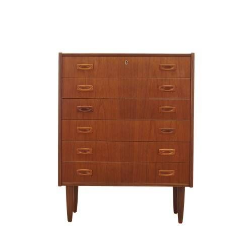 Danish teak chest of drawers with six drawers and sculptural handles, 1960s