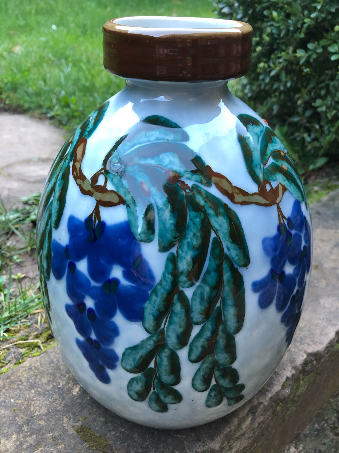 Vase art deco decoration with wisteria signed camille tharaud