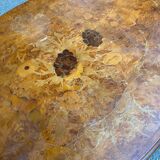 Victorian burl walnut wood coffee table with central leg inlay