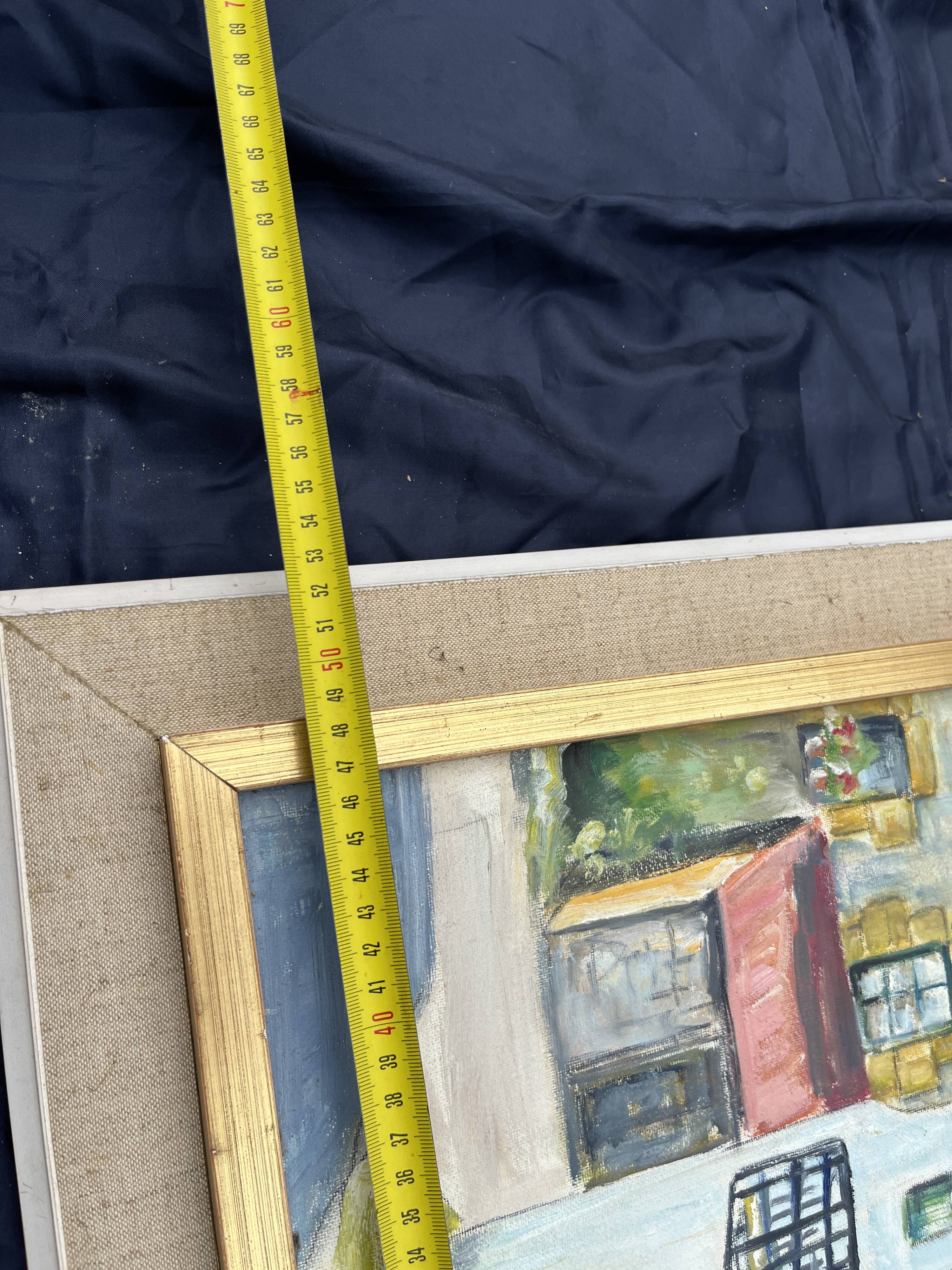 Painting, Basque house with green shutters