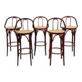 5 chaises de bar vintage en rotin, style Thonet des années 60