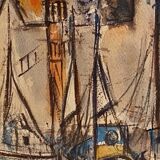 Watercolor signed Simone Duval-Wenta 1934-2015 view of Honfleur