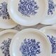 6 vintage porcelain dessert plates – Blue floral bouquet design