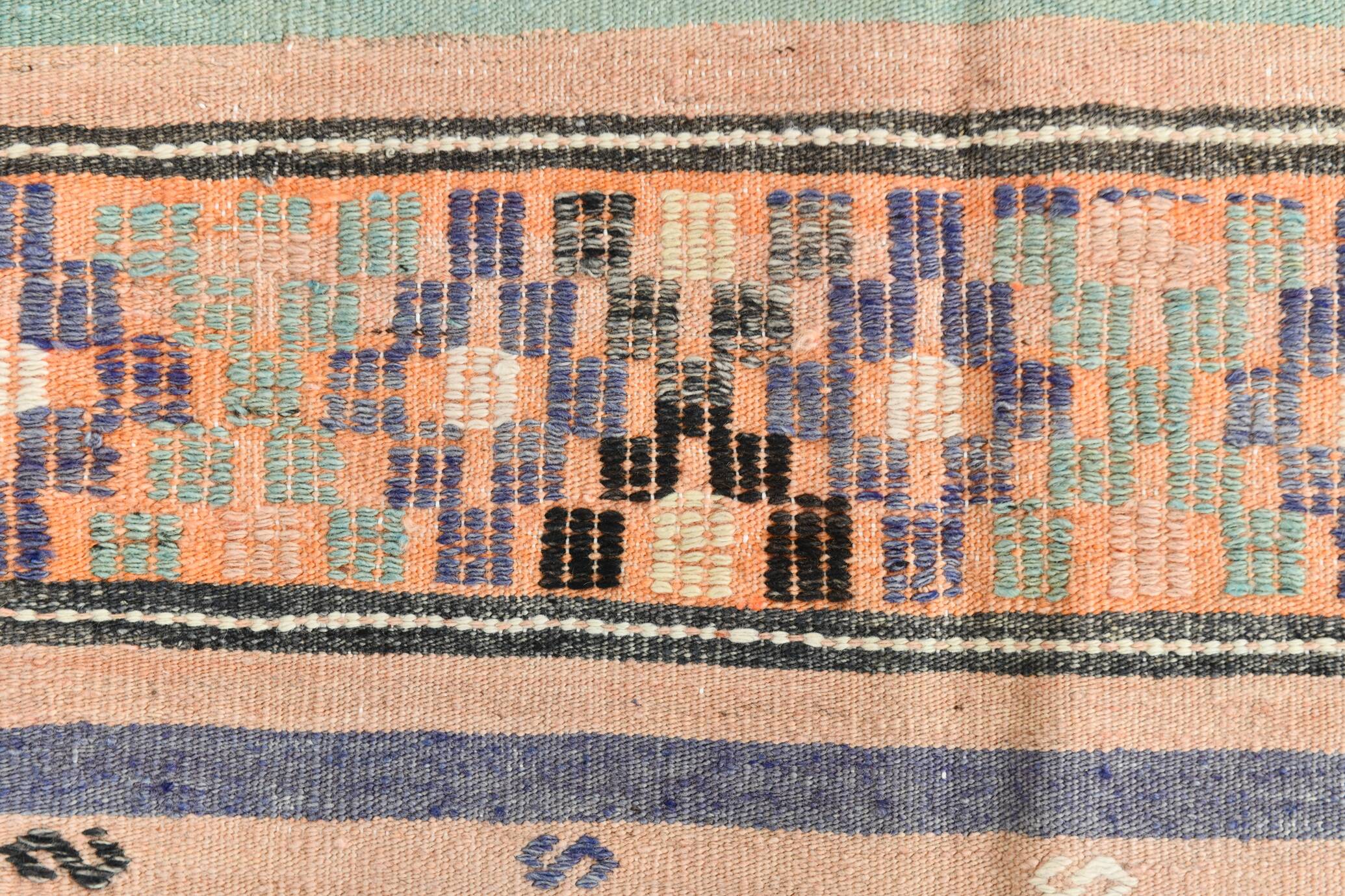 6x12 Pale Orange Green Handmade Vintage Rug, 174x359Cm