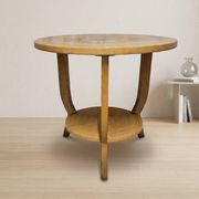 Table basse ronde en bois vintage avec étagère inférieure, 20e siècle