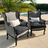 2 shepherdess armchairs with old ears nineteenth fully restored