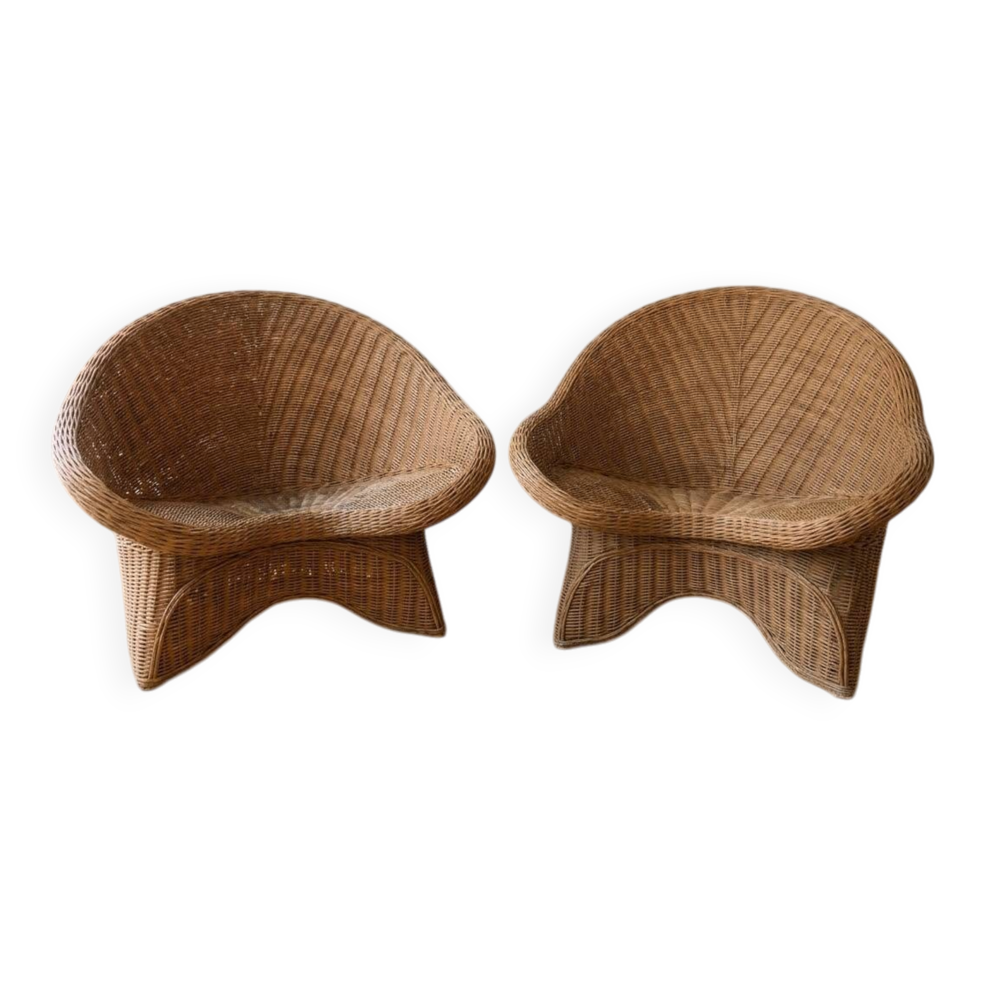 2 vintage Lotus Meditation chairs in wicker and bamboo.