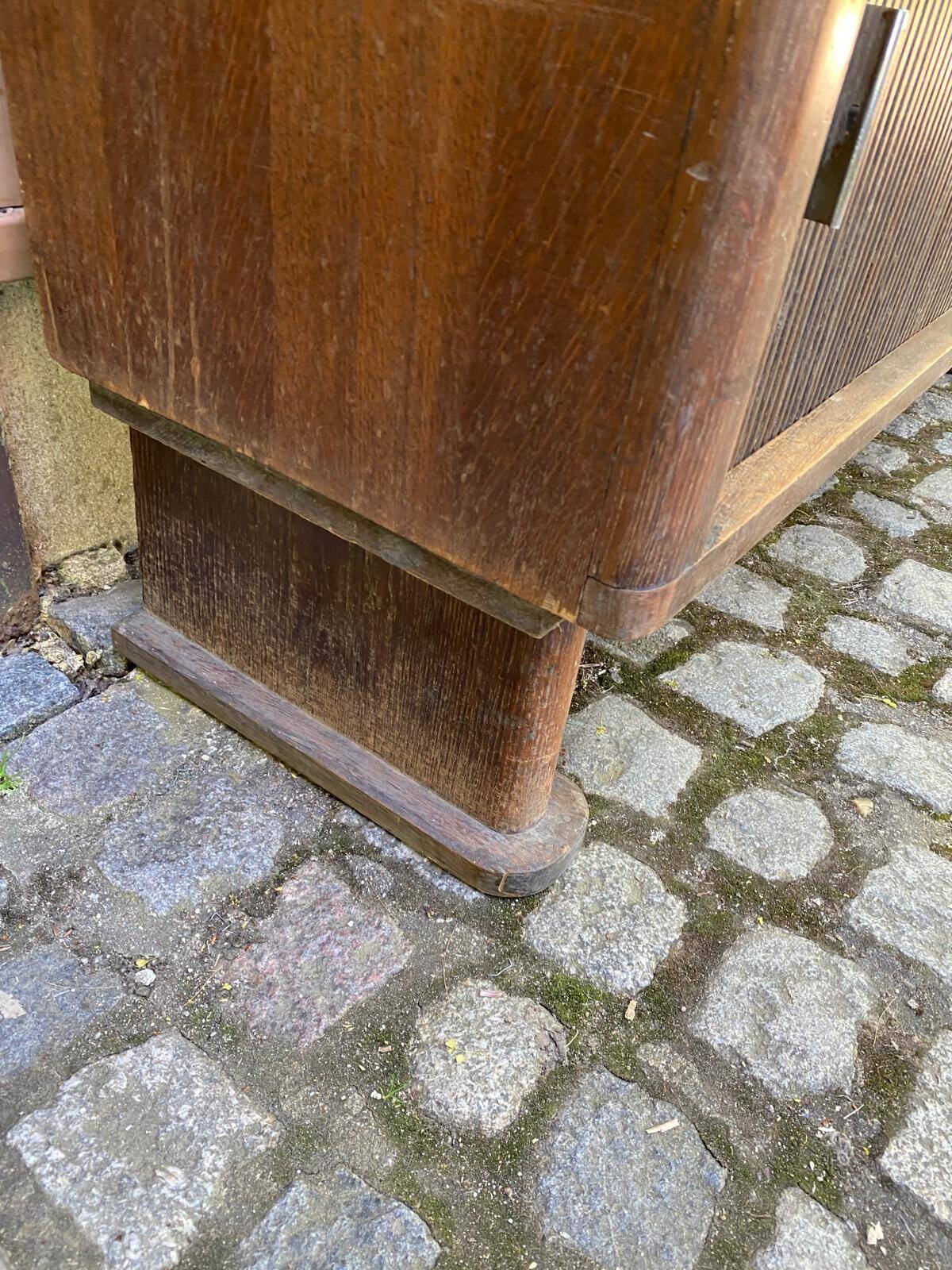 Vintage silk bank Lyonnais buffet with sliding wooden doors.