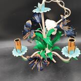 Chandelier metal flowers polychrome three arms vintage
