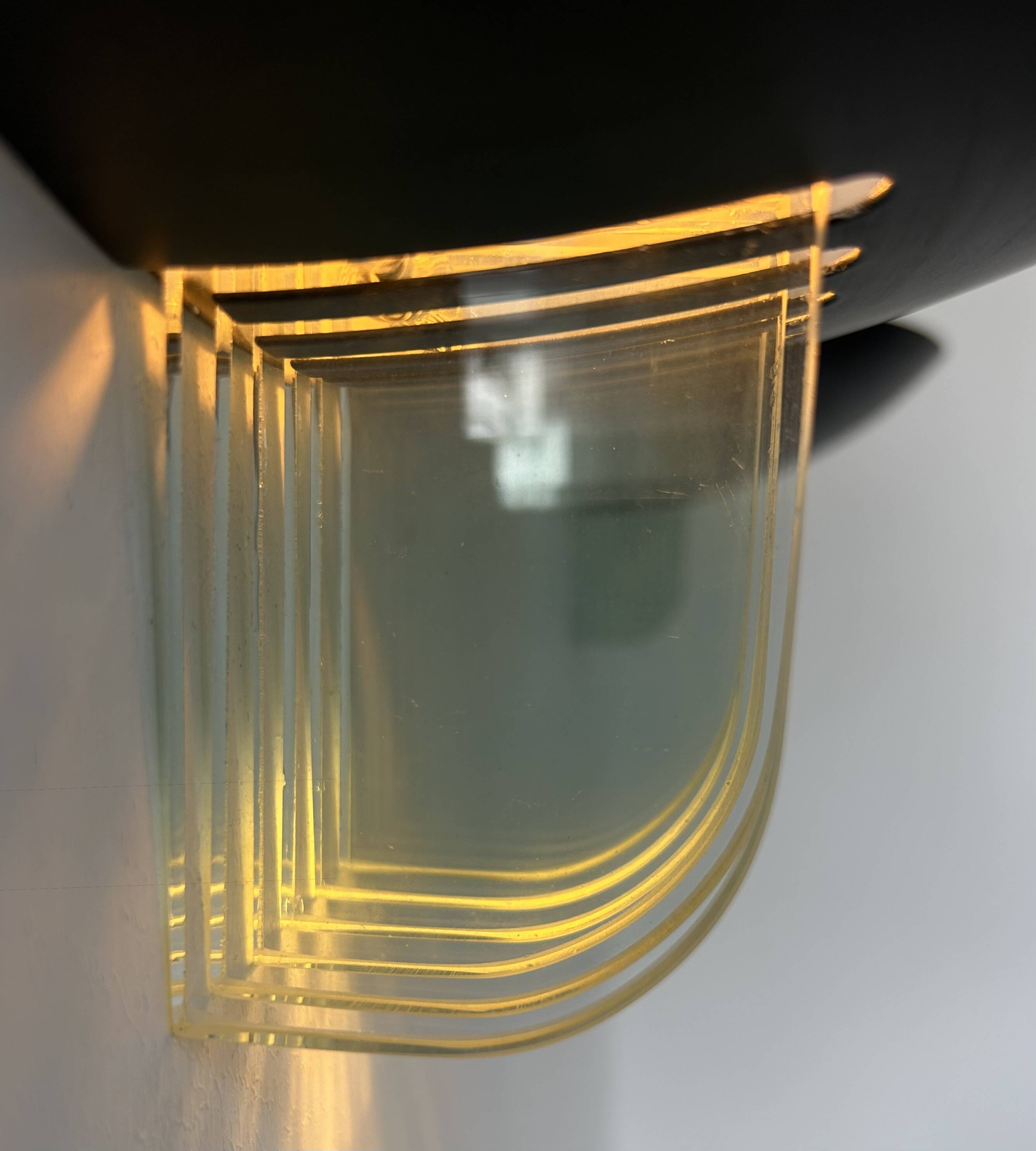 Pair of vintage post-modernist wall lights, black metal and glass, France 1980