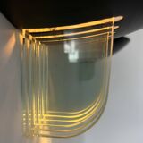 Pair of vintage post-modernist wall lights, black metal and glass, France 1980