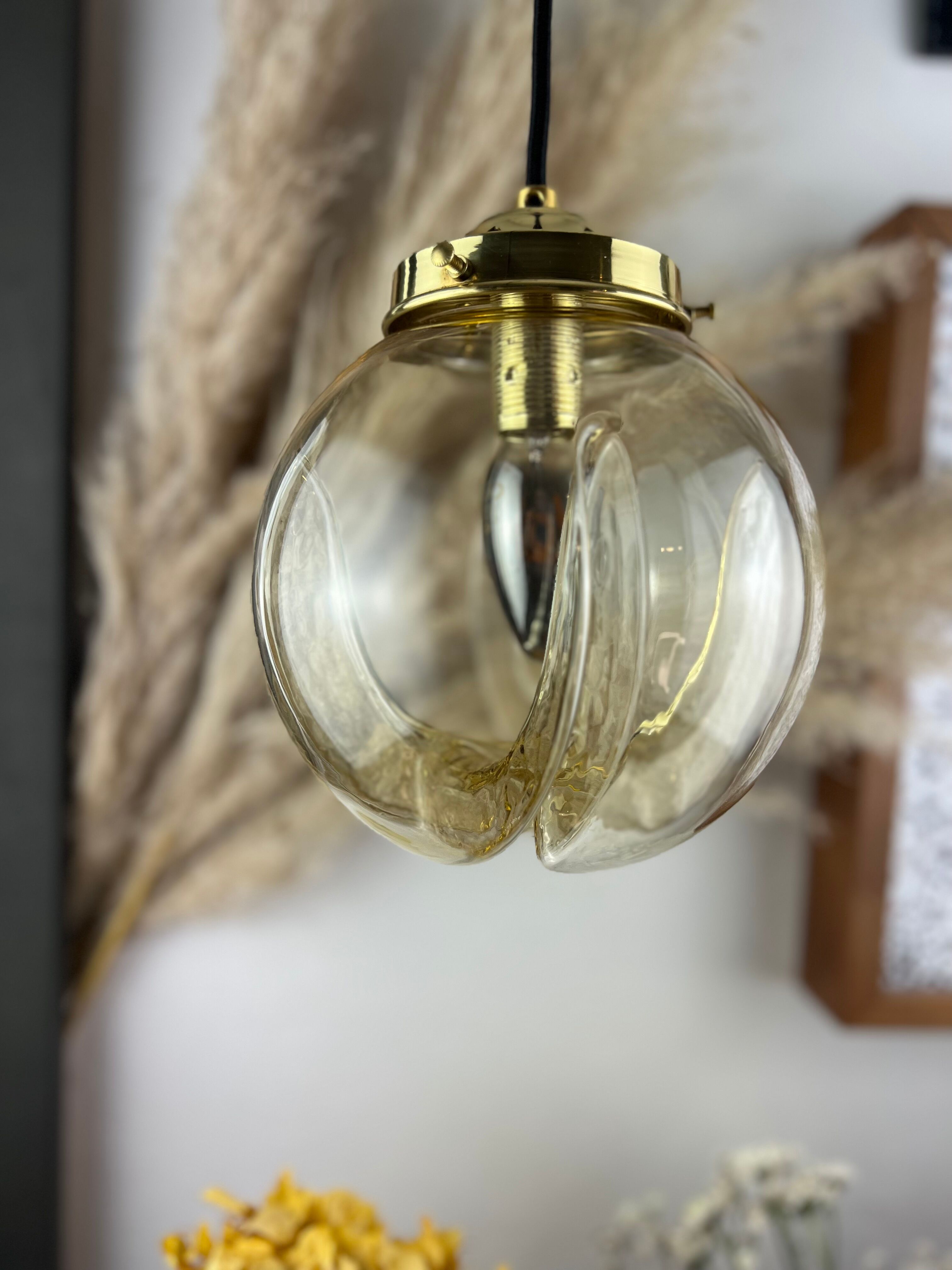 Lamp walking/suspension lamp large globe vintage molded glassware Murano smoked yellow