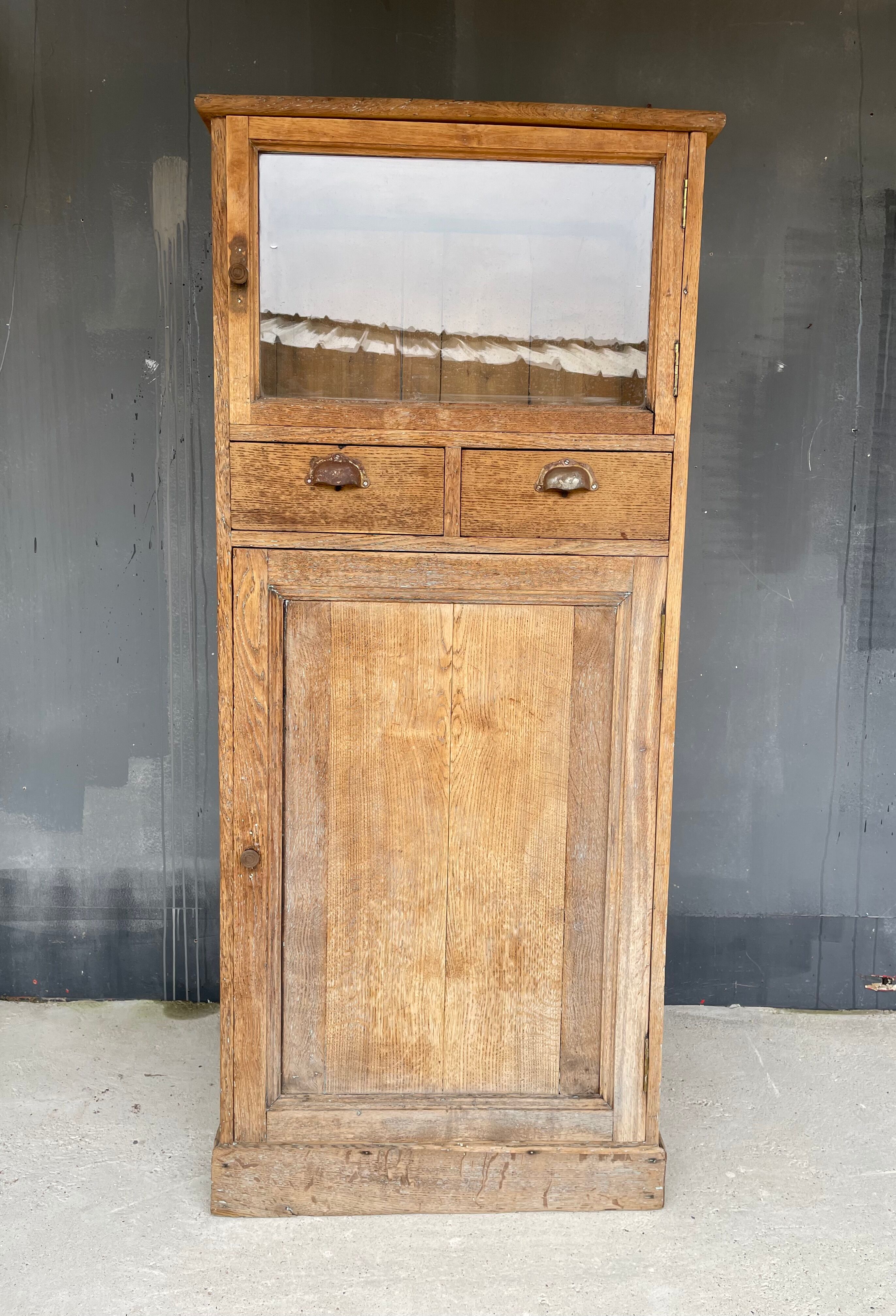 Antique solid oak showcase